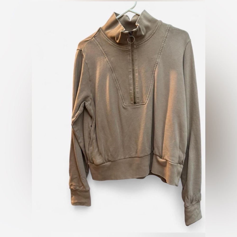 Blank NYC Women’s M Quarter Zip Tan distressed